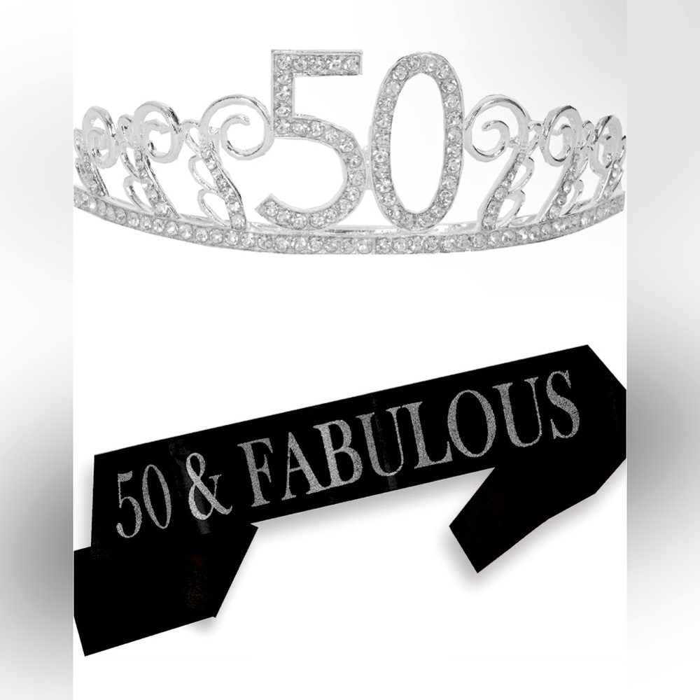 50th Birthday Sash and Rhinestone Tiara - NIB
